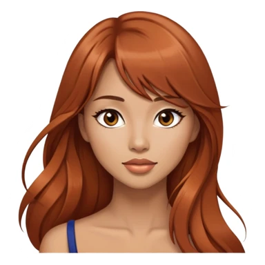 gorgeous woman, light tan skin, very long auburn hair, side bangs, black eyes, model, latina, asian, mixed sticker