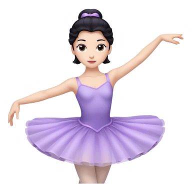 Cinematic Light Purple Ballerina Portrait Emoji, rendered in a realistic, vector-style with minimal shading.  with porcelain skin, smooth deep black hair falling in soft waves, and calm, inviting eyes. sticker