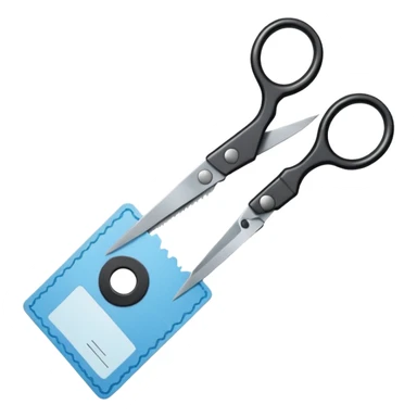 Floating black Scissors cutting a light blue idf ID card in 2 parts .hyper realistic sticker