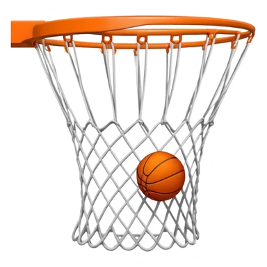 Basketball just entering the top of white net, beginning of swish, iOS emoji style sticker