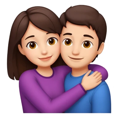 Girl and boy couple Both peach skin and darkish brown hair hugging emoji leaning on eachother sticker