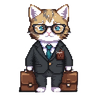 kitten in a suit holding a briefcase and wearing glasses sticker