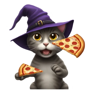 cat in witch hat eating pizza sticker