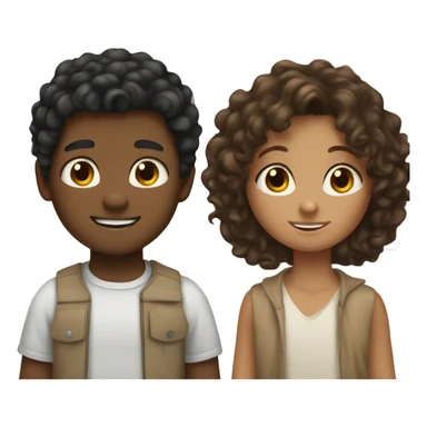 First boy black hair tan , middle girl long brown curly hair , pale boy brown hair sticker