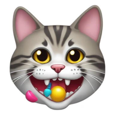 California spangled Cat with toys in teeth sticker