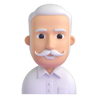 man with oval-shaped flat-top head, bushy white mustache, wearing a white shirt with three white buttons sticker
