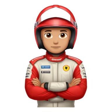 Formula 1 racing driver wearing full face red helmet and clothing with arms crossed headshot  sticker