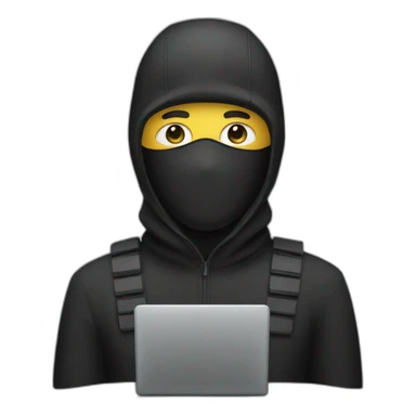 Man with a balaclava and computer sticker