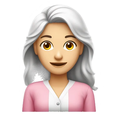 Mulher branca, Nutricionista com jaleco cor de rosa, cabelo muito longo, boca pequena, olhos e cabelos castanhos, roupa cor rosa.  sticker