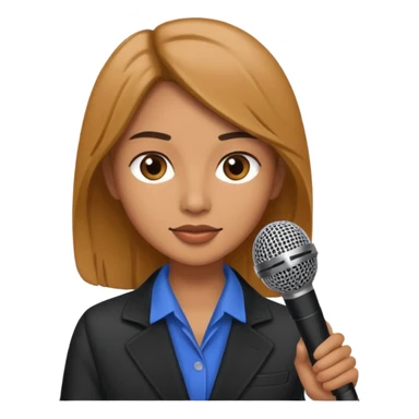 a journalist with a microphone sticker