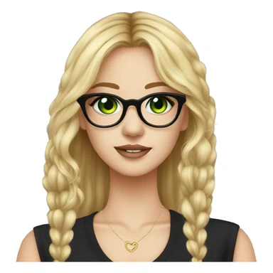 Young lady nose ring earrings long blonde hair black glasses green eyes loves black wears mascara has a nose ring sticker