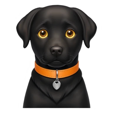 1 black labrador with yellow collar, 1 black labrador with orange collar sticker