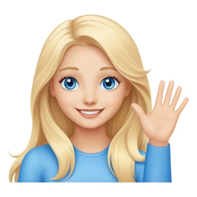 A beautiful blonde girl with long hair, blue eyes and a sweet smile arm hello sticker