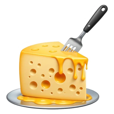 a half vertical wheel of cheese being scraped with a metal spatula, melted cheese flowing, modern emoji style, clean, transparent background sticker