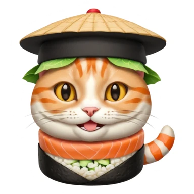 happy cat wearing a hat made out of sushi sticker