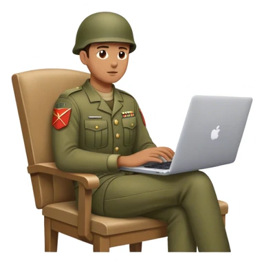 Soldier on a chair watching a laptop sticker