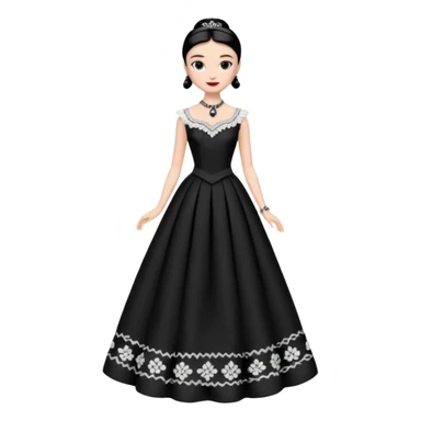 Audrey Hepburn as Sabrina Barbie. Wednesday Addams. Show full body. Embroidered long gown with accessories  sticker