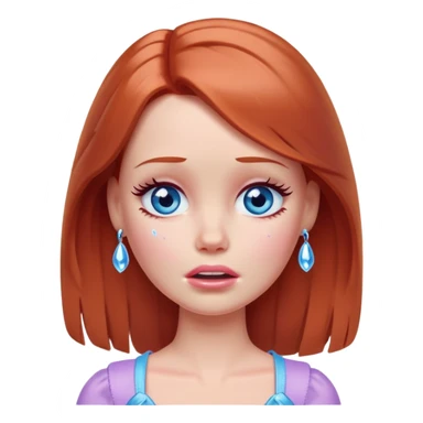 Barbie girl Chestnut-red Shoulder-length hair and blue eyes is In pale purple crying with tears  sticker