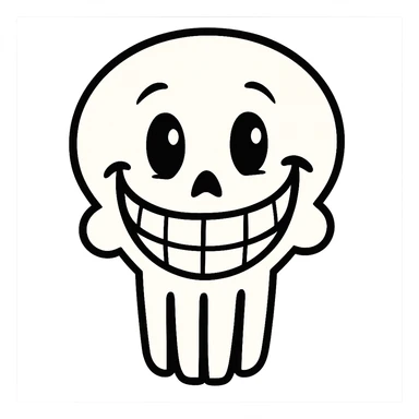 a Punisher skull looking cheerful and welcoming, with a big smile sticker