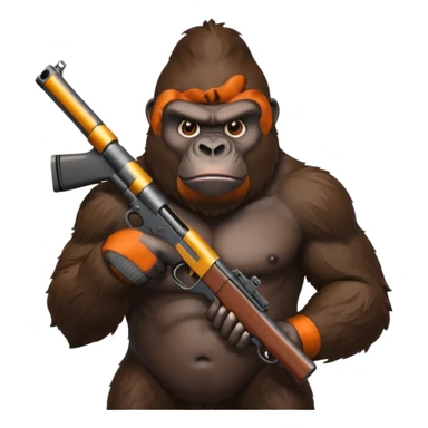 A mean gorilla holding a big gun sticker