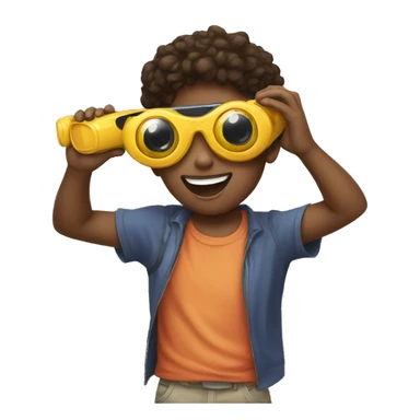 a kid picking up some solar eclipse glasses sticker