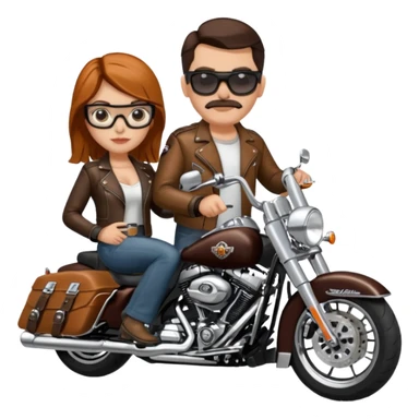 Un couple de biker sur une harley road king noire, l'homme a une paire de lunettes demetz ros21, la fille a des cheveux plus dans les tons chatain sticker