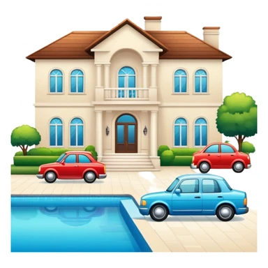 БОЛЬШОЙ ДОМ, РЯДОМ МАШИНА  И БАССЕЙН sticker