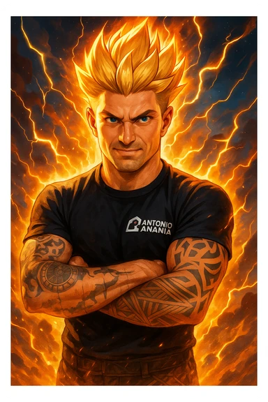 a muscular man with spiky hair stands in a powerful pose, surrounded by a glowing, fiery aura reminiscent of Goku’s Super Saiyan transformation. His eyes are intense and determined, and his body radiates energy and confidence. Lightning bolts and energy waves crackle around him, symbolizing a surge of testosterone and vitality. The background is dramatic, with swirling clouds and vibrant colors. sticker