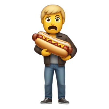 Angry person holding a hot dog sticker