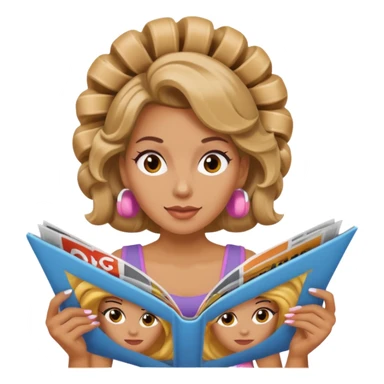 mujer en la peluquería con rulos en la cabeza y leyendo una revista sticker