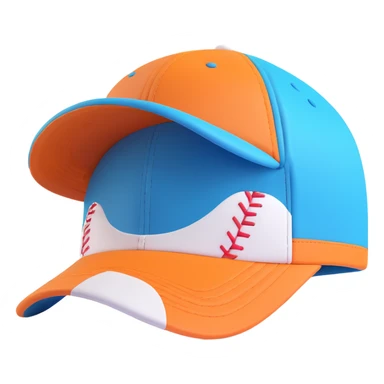A baseball cap in a playful 3D cartoon style on a white background, 3D rendering, high resolution, bright colors, with a perspective composition, high saturation, prominent details, a floating effect, and a lively atmosphere, bottom view. sticker