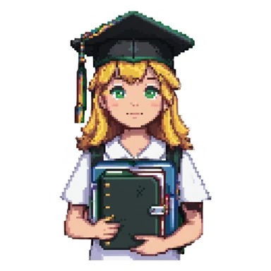 student in a master's cap with a folder in his hands sticker