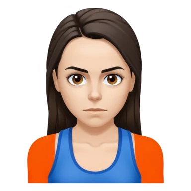 Melanie C with hazel eyes, dark brown long ponytail hair, blue tank top sticker