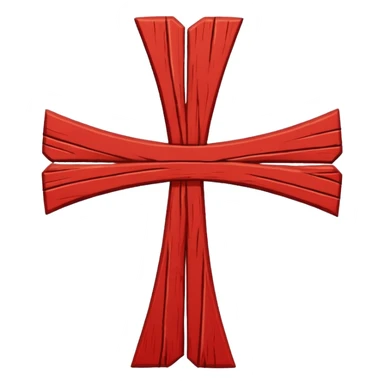 Consiste en una cruz de San Andrés ( X 𝑋 ) de color rojo, con contornos irregulares que representan los nudos de las ramas cortadas (a menudo representados como troncos "al natural" o nudosos). sticker