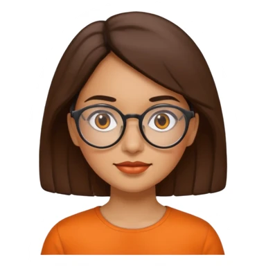 hispanic woman with round glasses and orange blouse with color sticker