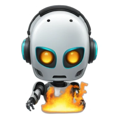 un robot avec les yeux en feu et un casque audio sticker
