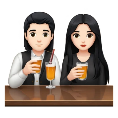 2 friends at a bar drinking 1 white boy black hair 1 white girl black long hair1  sticker