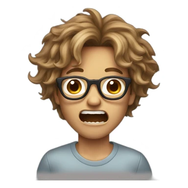 screaming boy with long hair brown same image glasses  sticker