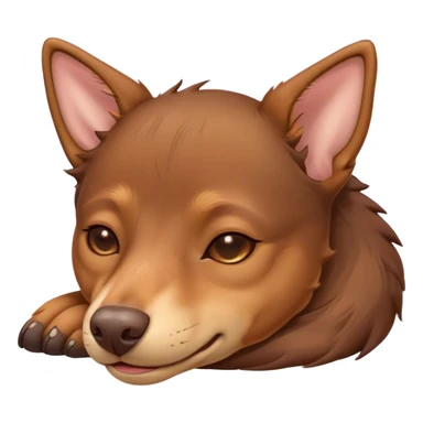 Meme-Worthy Cute Sleeping Brown and Tan Kelpie Portrait Emoji, Head resting peacefully with a contented smile, showcasing a delightfully agile build and a luxuriously soft brown and tan Fur, eyes shut in a serene nap, Simplified yet hilariously adorable features, highly detailed, glowing with a soft, drowsy light, high shine, relaxed and utterly lovable, stylized with an air of playful laziness, bright and heartwarming, soft glowing outline, capturing the essence of a comically sleepy herder, so meme-worthy it feels like it could instantly become the next viral sensation of adorable slumber! sticker