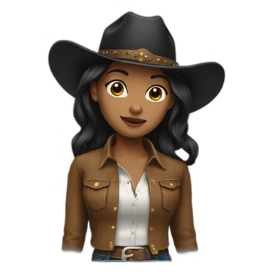 cowgirl straight black hair sticker