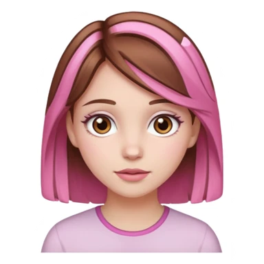 white skined girl with brown hair and brown eyes and pink highlights sticker