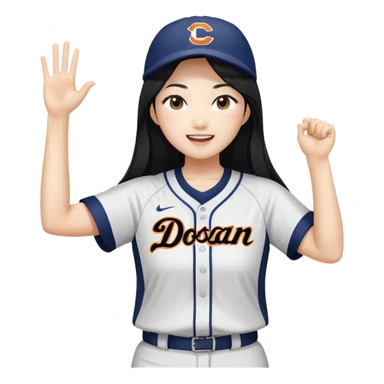 Asian woman with long black straight hair cheering for Doosan Bears baseball team sticker
