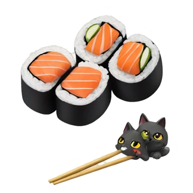 2 happy cats eating sushi sticker