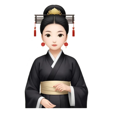 3D emoji卡通风格形象，年轻女孩，黑棕色长发+平刘海，方形黑框眼镜 sticker
