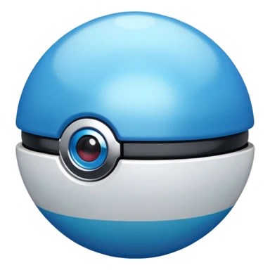 blue pokeball emoji, top half is a more saturated blue, bottom half is white, black stripe, with a white sheen, with a pearlescent finish, with a chrome effect sticker