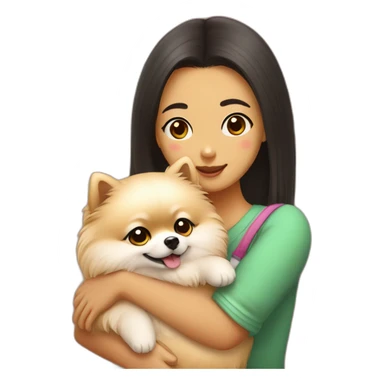 pomeranian hugging asian girl sticker