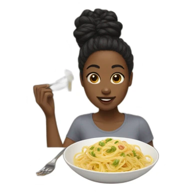 A black girl, black hair in a bun  eat pasta carbonara sticker
