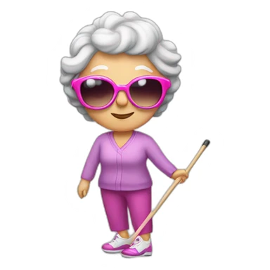 Curling old lady doing gymnastics with pink sunglasses sticker