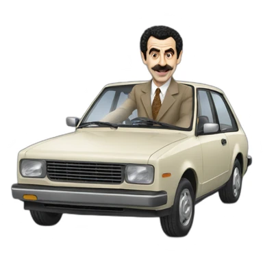 Borat driving mr. Bean's car sticker