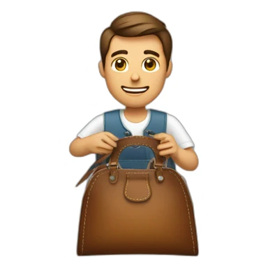 Man sewing a leather purse sticker